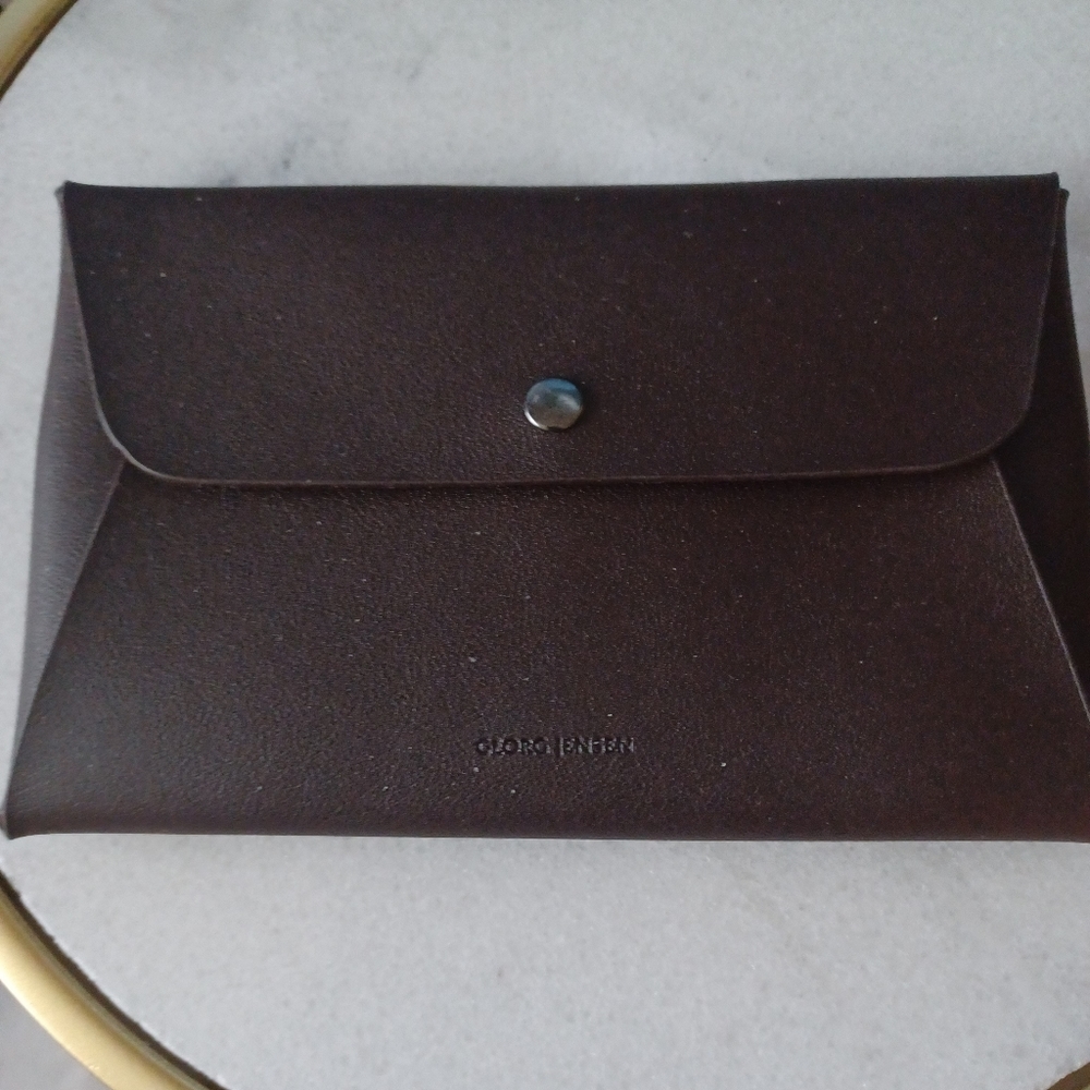 Men's Georg Jensen brown leather envelope trifold wallet 4.5" X 7.5"
